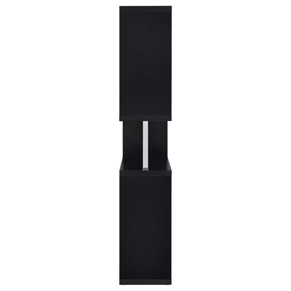 Black Wood Ladder Bookcase with Cubes, 63.25" Tall