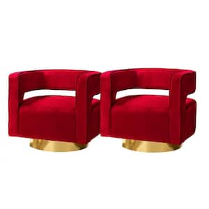 Bettina Red Comfy Velvet Barrel Arm Chair with Open Back (Set of 2)