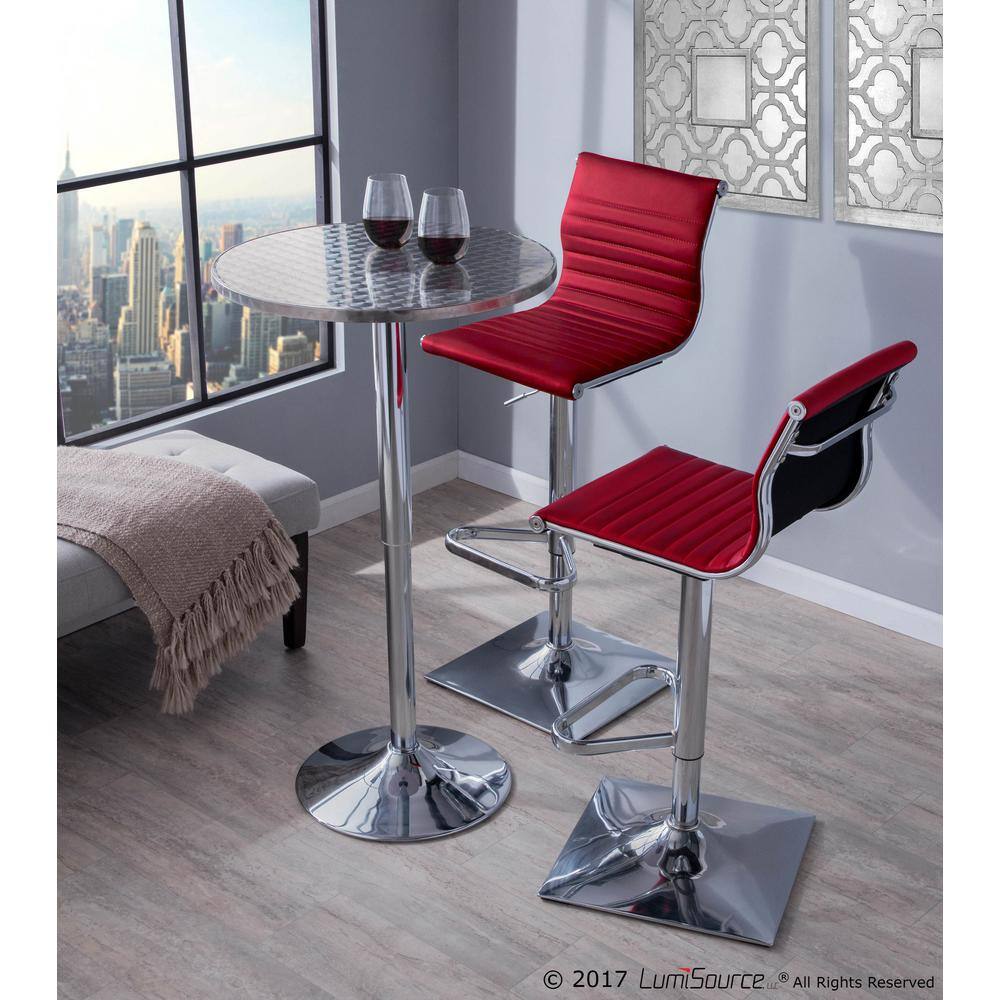 Contemporary Red Faux Leather Adjustable Swivel Barstool 20"