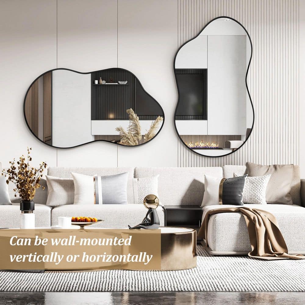 Asymmetrical Black Aluminum Alloy Framed Decorative Mirror 24"x36"