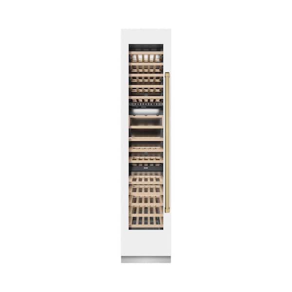 Autograph Edition 18 in. Triple Zone 68-Bottle Left Hinge Column Wine Cooler in White Matte w/ Champagne Bronze Accents