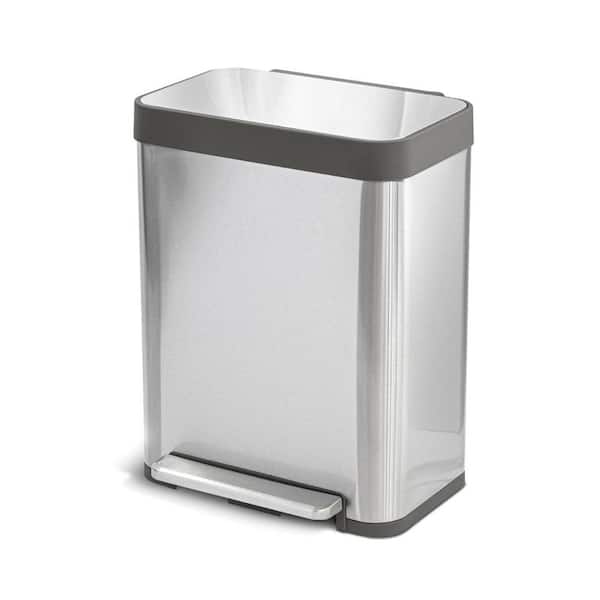 Home Zone Living 13.2 Gal. Stainless Steel Step-On Kitchen Trash Can with Soft Close Lid