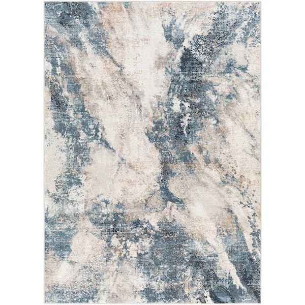 Livabliss Allegro Aqua/Grey 7 ft. x 9 ft. Modern Indoor Area Rug