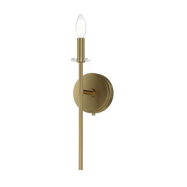 Sapello 5 in. Plug and Play 1-Light Lacquered Brass Wall Sconce with SkyPlug