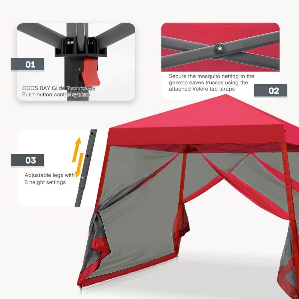 Red 10' x 10' Steel Pop-Up Canopy Tent with Mosquito Netting