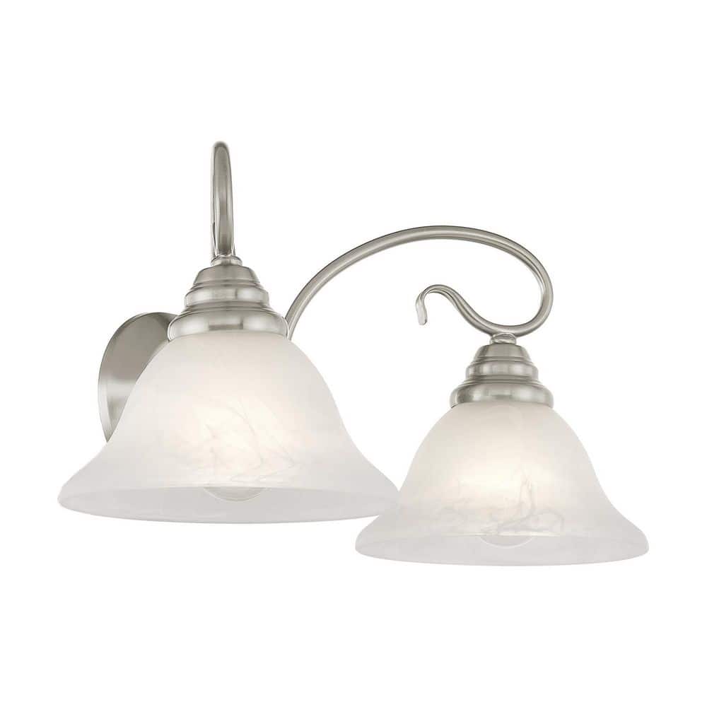 Brushed Nickel 2-Light Vanity with White Alabaster Glass