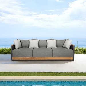 Artesia Black Teak Outdoor Couch with Dark Gray Cushions