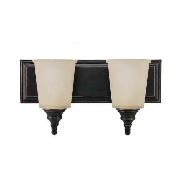 Generation Lighting Warwick 2-Light Autumn Bronze Bath Bar Light with Smoky Parchment Glass
