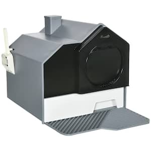 Hooded Cat Litter Box, Kitty Litter Pan with Litter Particle Catching, Drawer Type Pan, Scoop, Odor Control, Gray