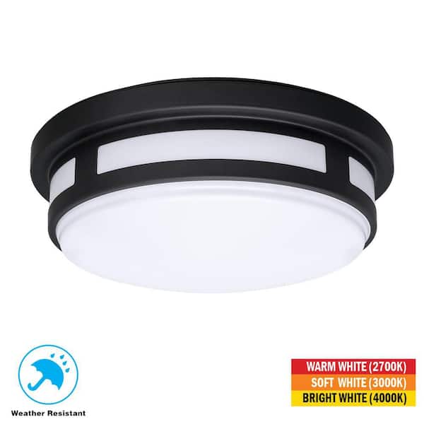 11 in. Black LED Indoor Outdoor Flush Mount Ceiling Light Adjustable CCT 830LM 12.5W Wet Rated Front Entry Side Door