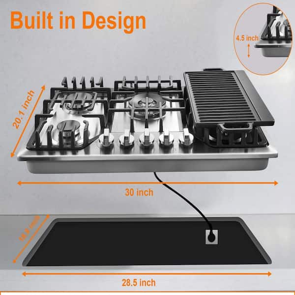 Amzgachfktch 30 in. 5-Burners 304-Stainless Steel Recessed Gas