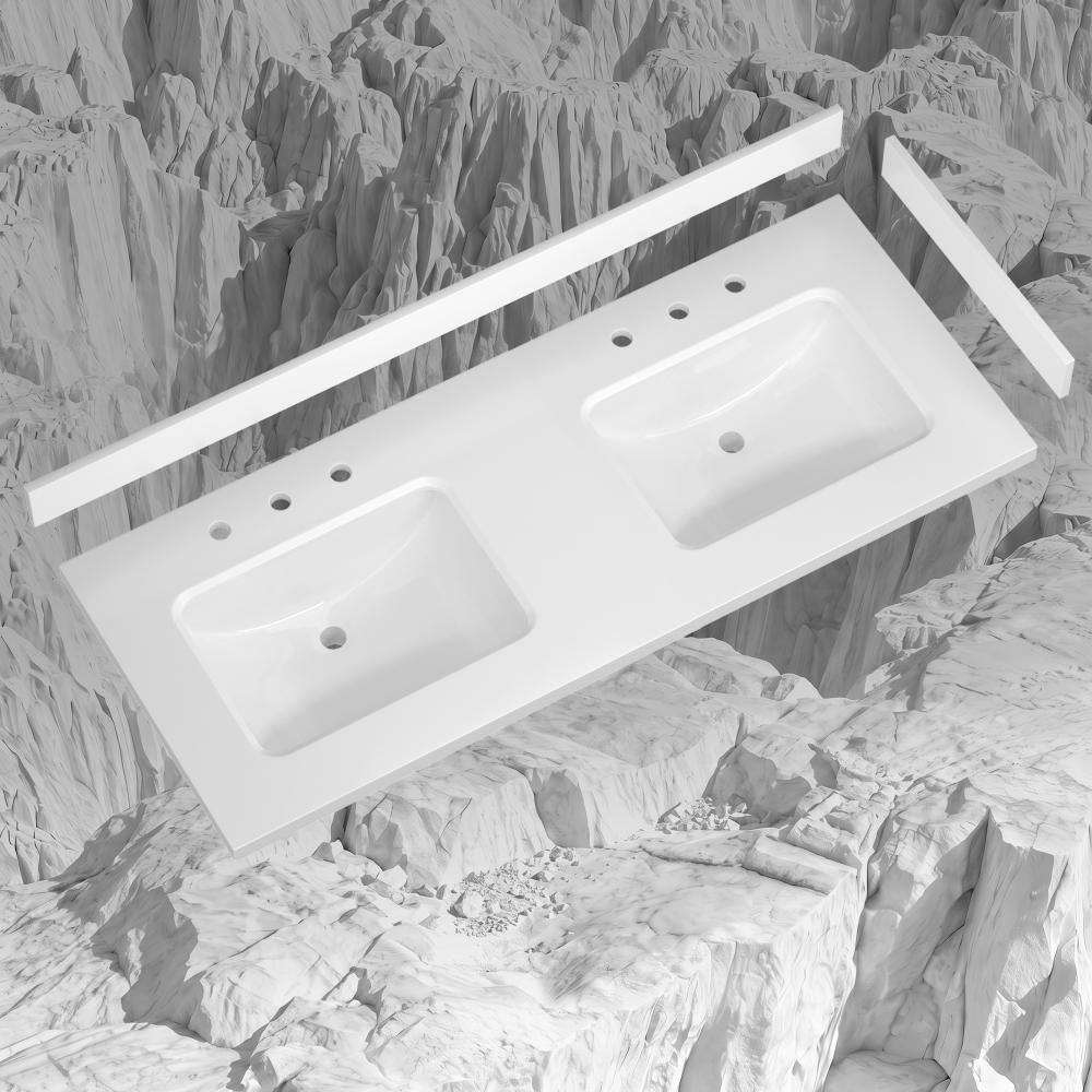 PREVIA 54 in. W x 22 in. D Compact Double Sink Vanity Top in White Engineered Stone with Backsplash and Sidesplash price history on PriceWatchPro