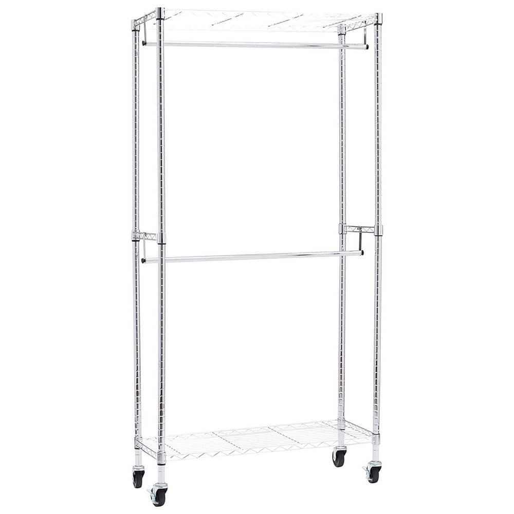 Chrome Steel Garment Clothes Rack With Double Rod 36 in. W x 72 in. H, Grey