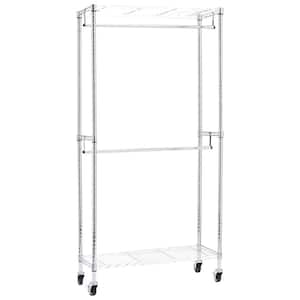 Chrome Steel Garment Clothes Rack With Double Rod 36 in. W x 72 in. H