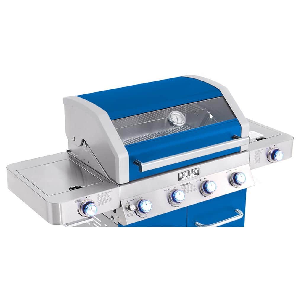 Monument Blue Stainless Steel 4-Burner Propane Gas Grill with Infrared Side Burner
