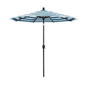 7.5 ft. Bronze Aluminum Market Push Button Tilt Crank Lift Patio Umbrella in Cabana Regatta Sunbrella