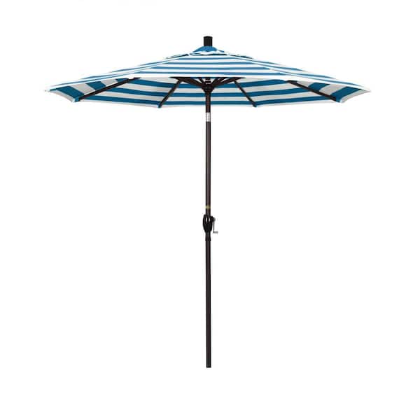 California Umbrella 7.5 ft. Bronze Aluminum Market Push Button Tilt Crank Lift Patio Umbrella in Cabana Regatta Sunbrella