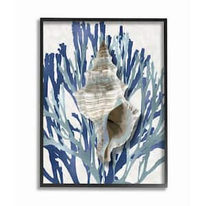 "Tower Shell Coral Blue Beach Design" by Caroline Kelly Framed Nature Wall Art Print 11 in. x 14 in.