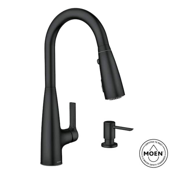 MOEN Haelyn Matte Black 16 in. H Pull Down Sprayer Kitchen Faucet ColorCue with 360 Degree Spout Swivel and Power Boost