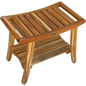 EarthyTeak Harmony 24 in. Teak Shower Bench with Shelf And LiftAide Arms
