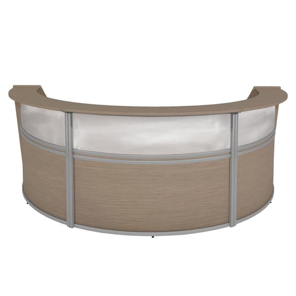 Regency 143.5 in. Noble Oak Marque Plexi Triple-Unit Reception Curved Desk Workstation