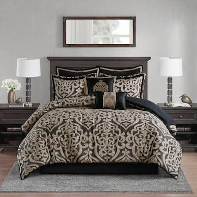 Dillon 8-Piece Black Polyester California King Jacquard Comforter Set