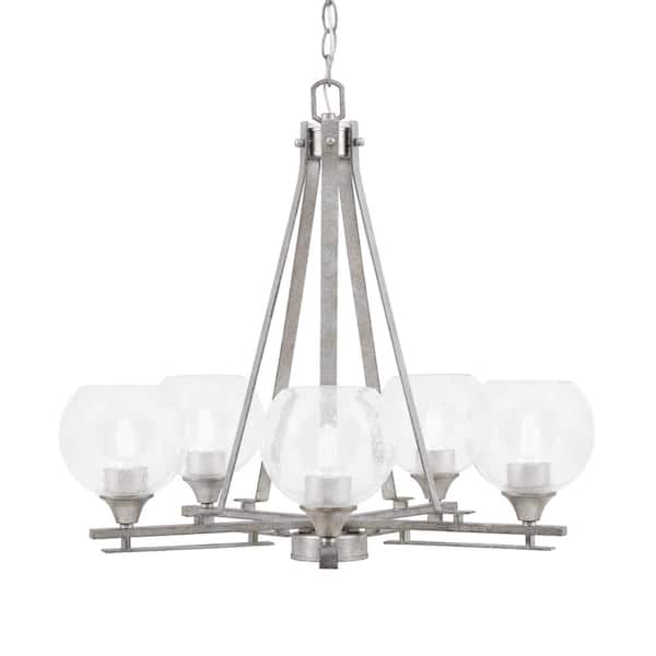 Unbranded Ontario 22.75 in. 5-Light Aged Silver Geometric Chandelier for Dinning Room with Clear Bubble Shades No Bulbs Included