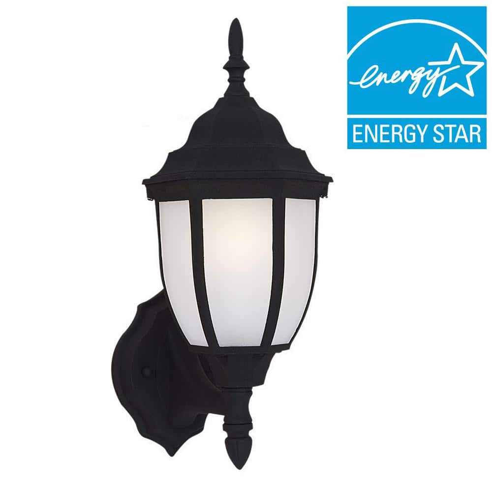 Black Satin Etched Glass Outdoor LED Wall Lantern Sconce