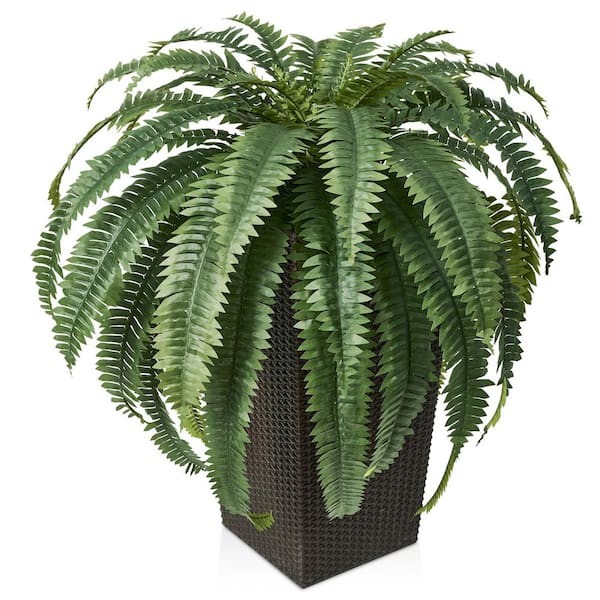 48 in. Artificial Boston Fern, Faux Silk Plant Fake Plants for Home Office Decor with Coffee Planter Indoor/Outdoor