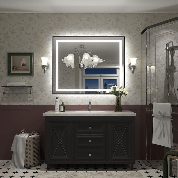 40 in. W x 32 in. H Rectangular Framed Front and Back LED Lighted Anti-Fog Wall Bathroom Vanity Mirror in Tempered Glass