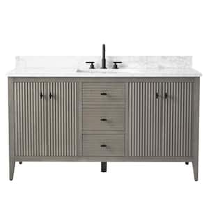 60 in. W x 22 in D x 38 in. H Single Sink Bath Vanity Cabinet in Linear Driftwood Gray with White Engineered Marble Top