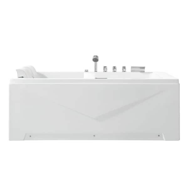 71 in. x 47 in. Alcove Whirlpool Bathtub Hydrotherapy Jetted SPA Bath with Left Drain Chrome-finished Tub filler-White