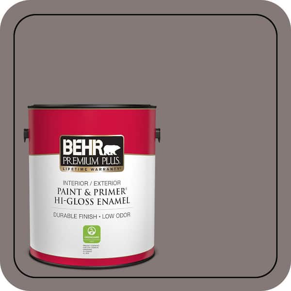 BEHR PREMIUM PLUS 1 gal. #N140-5 Complex Gray Hi-Gloss Enamel Interior/Exterior Paint & Primer