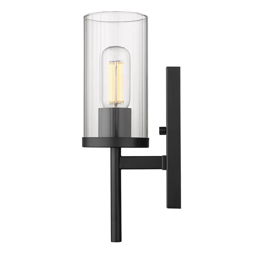 Matte Black Ribbed Glass Transitional Wall Sconce