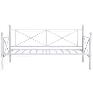 Classic Metal White Twin Size Daybed Frame，Multifunctional Mattress Foundation/Bed Sofa with Headboard