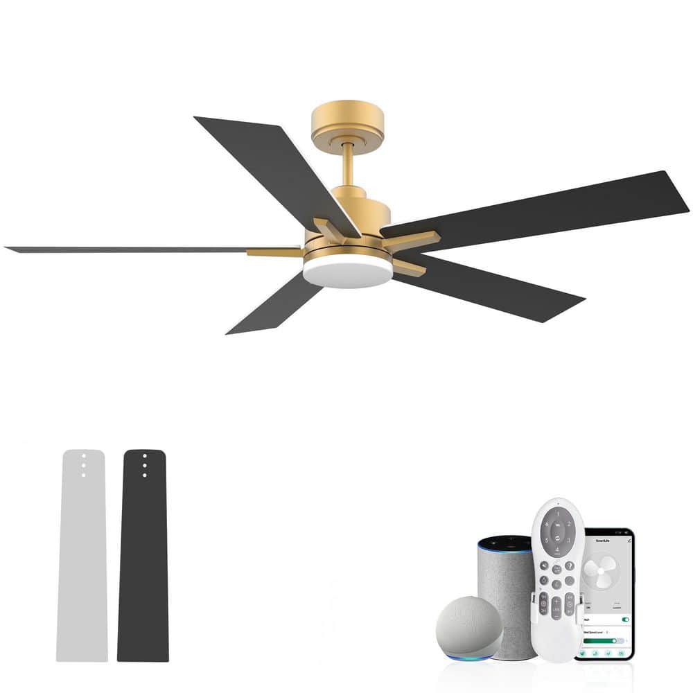 52 in. Smart Outdoor Indoor Gold Ceiling Fan with Lights Remote, Voice Control via Alexa Google WIFI App, Quiet DC Motor price history on PriceWatchPro