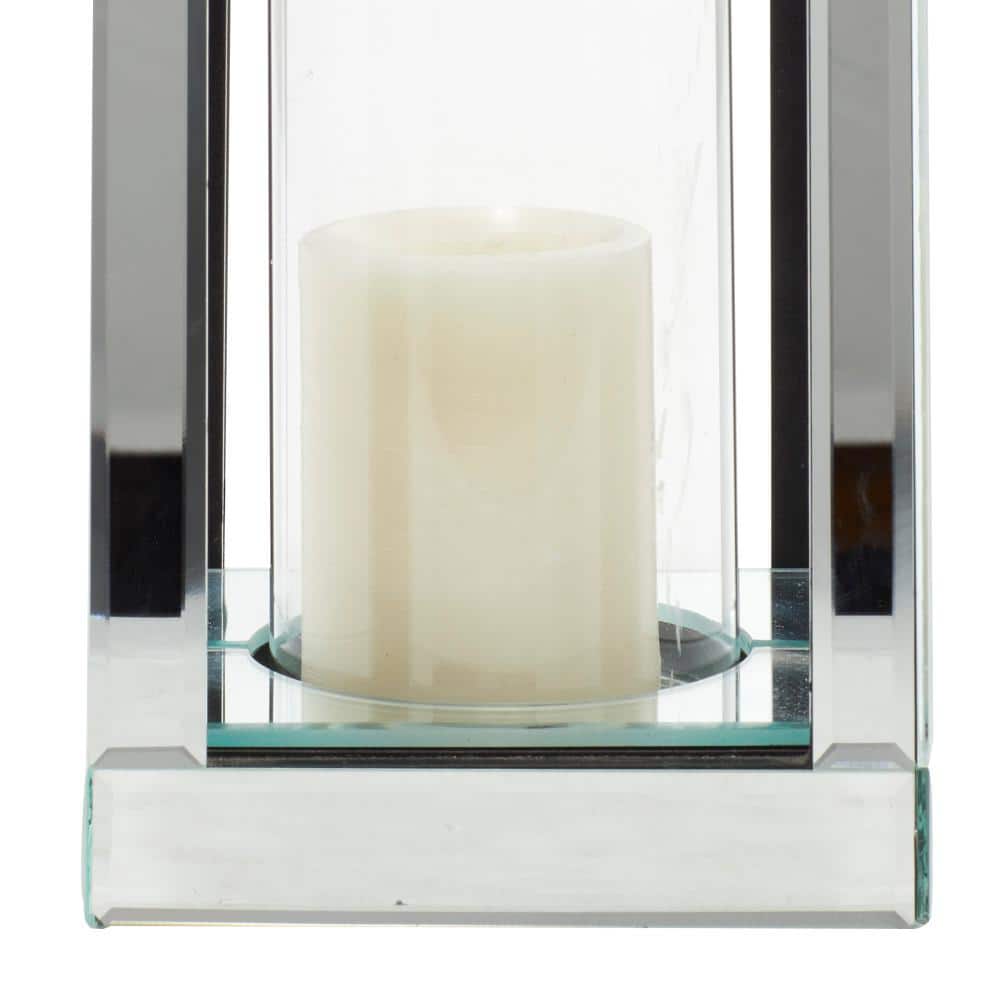 10" Silver Mirrored Glass Hurricane Candle Holder