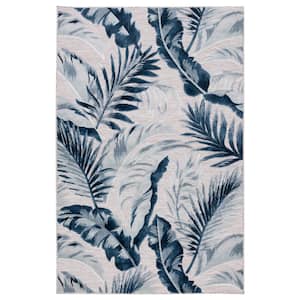 Cabana Beige/Navy 8 ft. x 10 ft. Multi-Leaf Gradient Indoor/Outdoor Area Rug