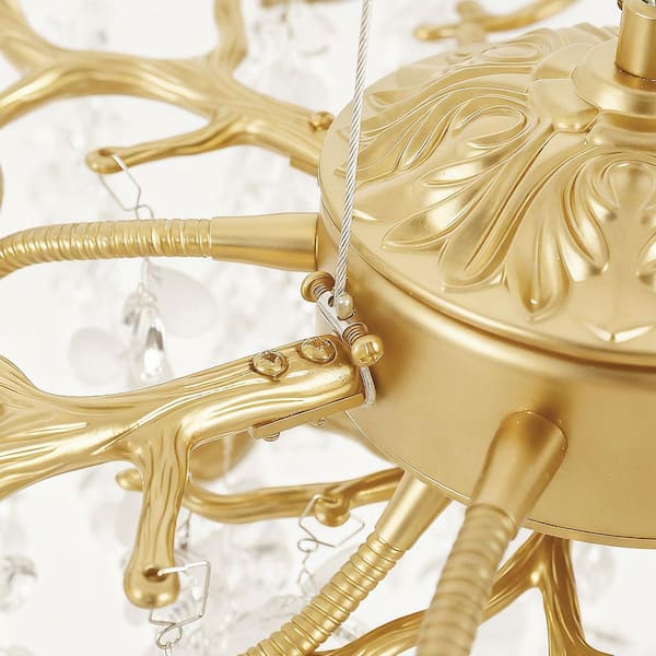 YANSUN 32 in. 10-Light Gold Tree Branch Crystal Chandelier Modern