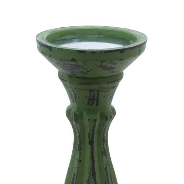 Litton Lane Green Wood Candle Holder (Set of 3) 98766 - The Home Depot