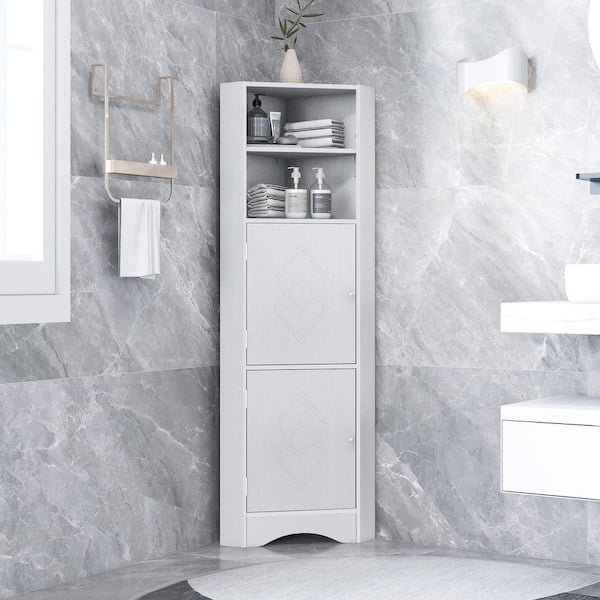 White Bathroom Storage Corner Cabinet - Modern Furniture