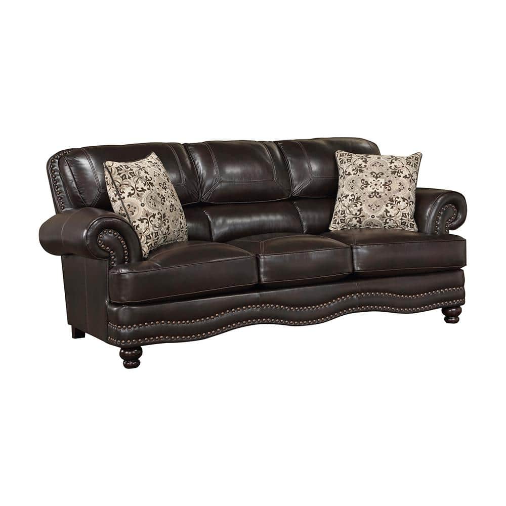 Milford Brown Faux Leather Lawson Sofa with Nailhead Trim