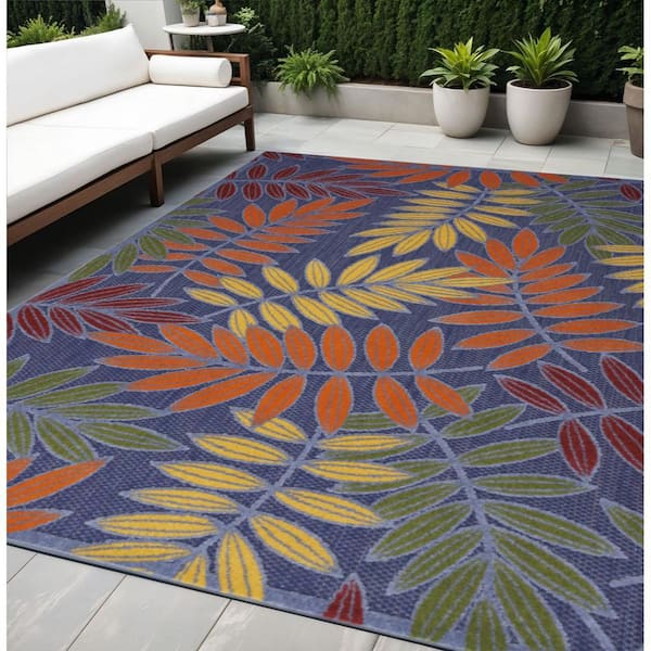 Orange, Green, Blue 5 ft. x  7 ft. Woven Abstract Polyester Runner Indoor/Outdoor Area Rug