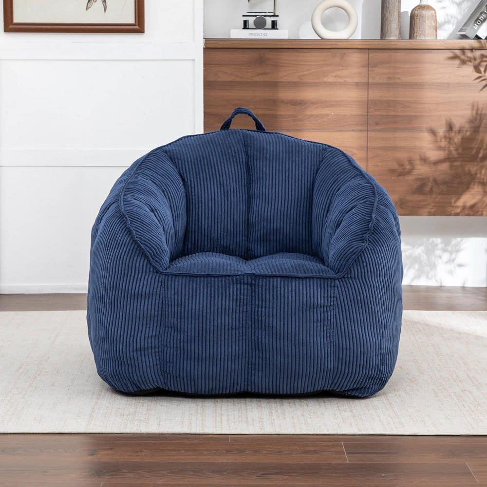 Microsuede-Corduroy Blue Bean Bag, Couch with Armrests and Backrest, Ergonomic Floor Chair  for Bedroom, Apartment, Cafe