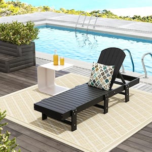 Altura Black HDPE Plastic Outdoor Adjustable Backrest Classic Adirondack Chaise Lounger