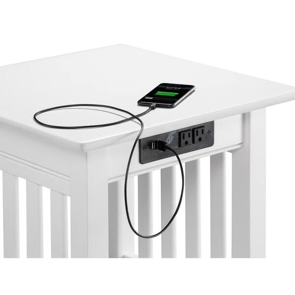Atlantic Furniture Mission White End Table With Charging Station Ah14212 The Home Depot Atlantic Furniture Mission White End, Electronic Charging Station Furniture