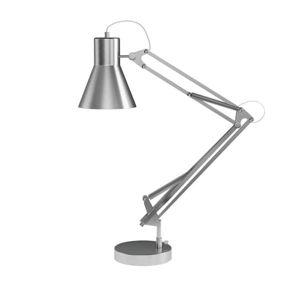 Brushed Steel Architect Desk Lamp, Adjustable Table Lamp With Swing Arm