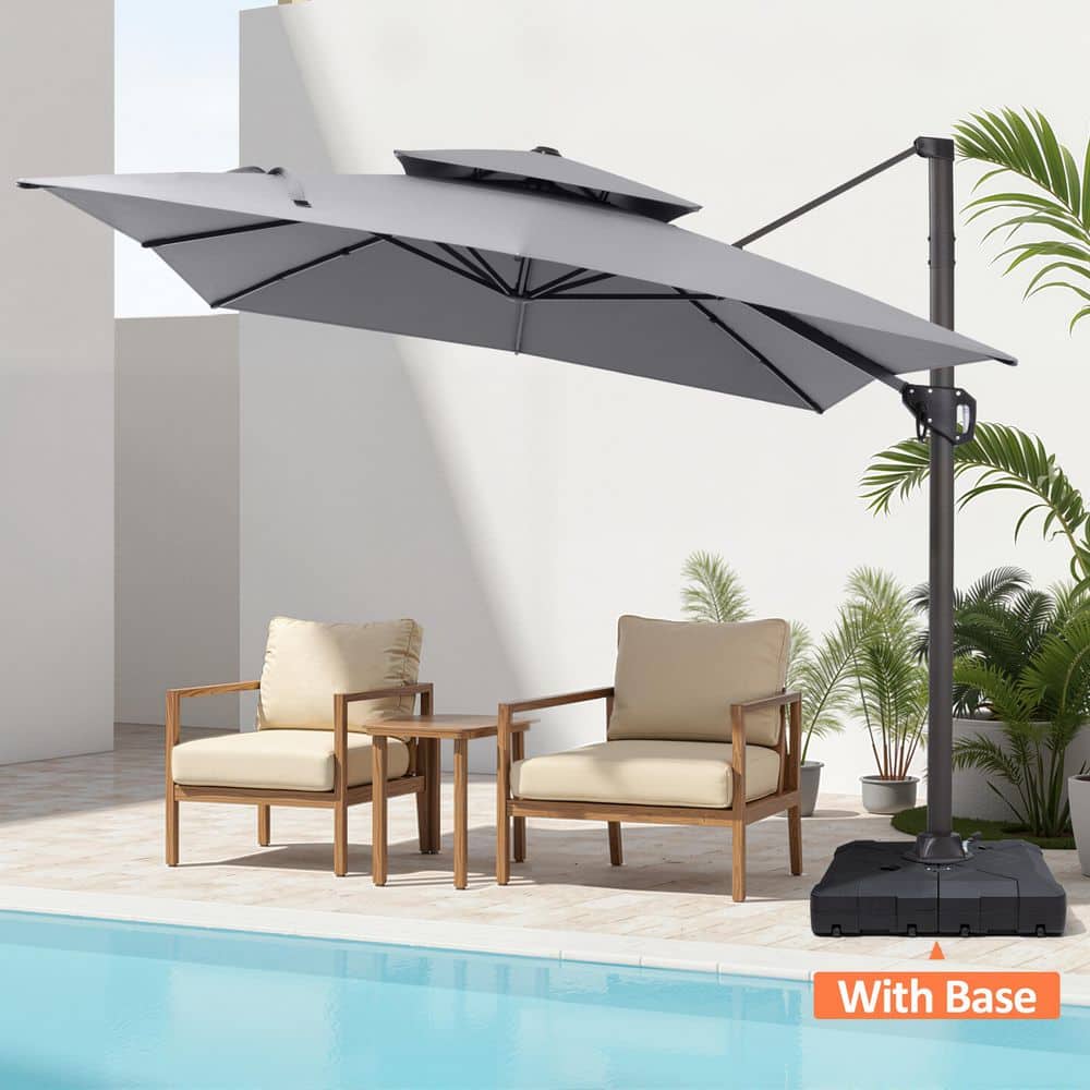 11 ft. x 9 ft. Aluminum Rectangular Double Top Cantilever Tiltable Outdoor Patio Umbrella in Gray With 260 lbs. Base price history on PriceWatchPro