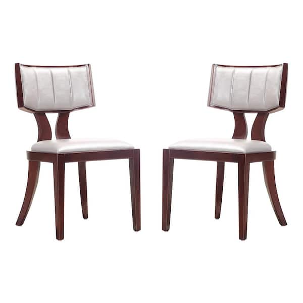 Manhattan Comfort Pulitzer Silver and Walnut Faux Leather Dining Chair (Set of 2)