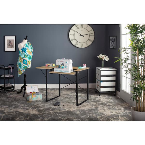 Sew Ready Dart Sewing Table MDF with Adjustable Dropdown Platform and  Folding Side Shelf in Graphite / Ashwood 13406 - The Home Depot